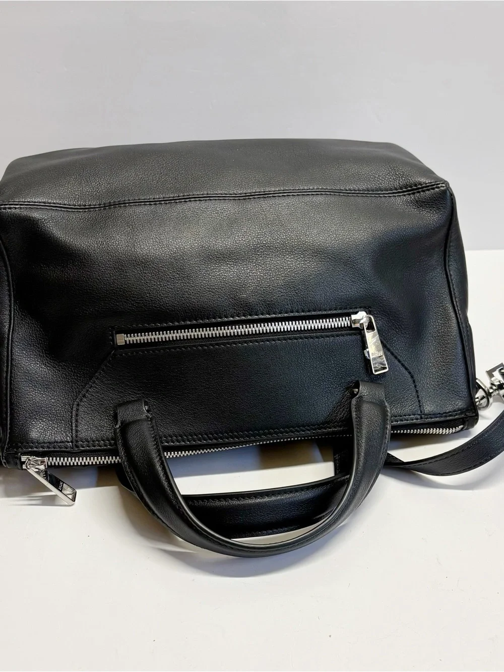 Rabeanco Black Leather Diamond Geometric Design Crossbody Bag Satchel